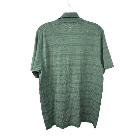 Lululemon Polo Shirt men's Large Green Striped Short Sleeve Stretchy Logo - Picture 3 of 5